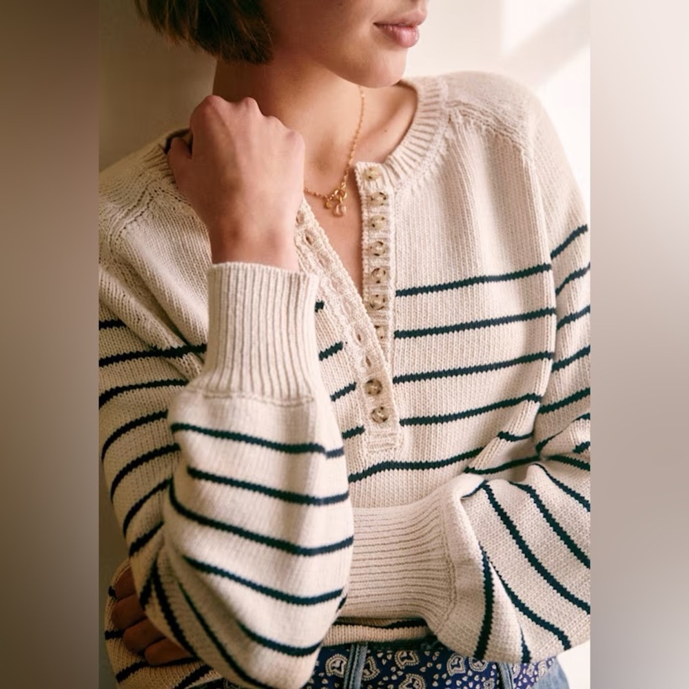 Sézane Leontine Jumper (S) in ecru/navy